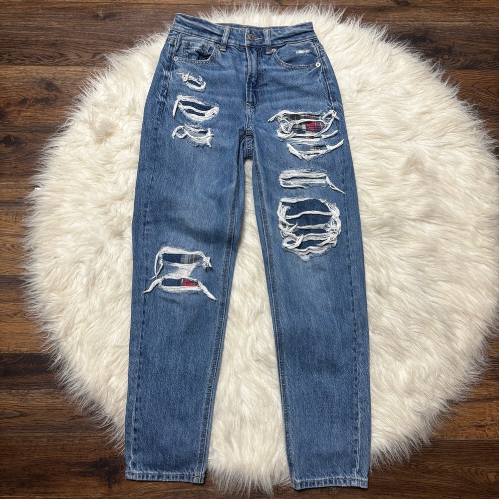 American Eagle Denim Jeans with Flannel Patchwork size 000 Regular